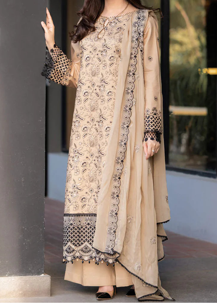 Grace W1011-Embroidered 3pc Marina Dress With Embroidered Chiffon Dupatta.