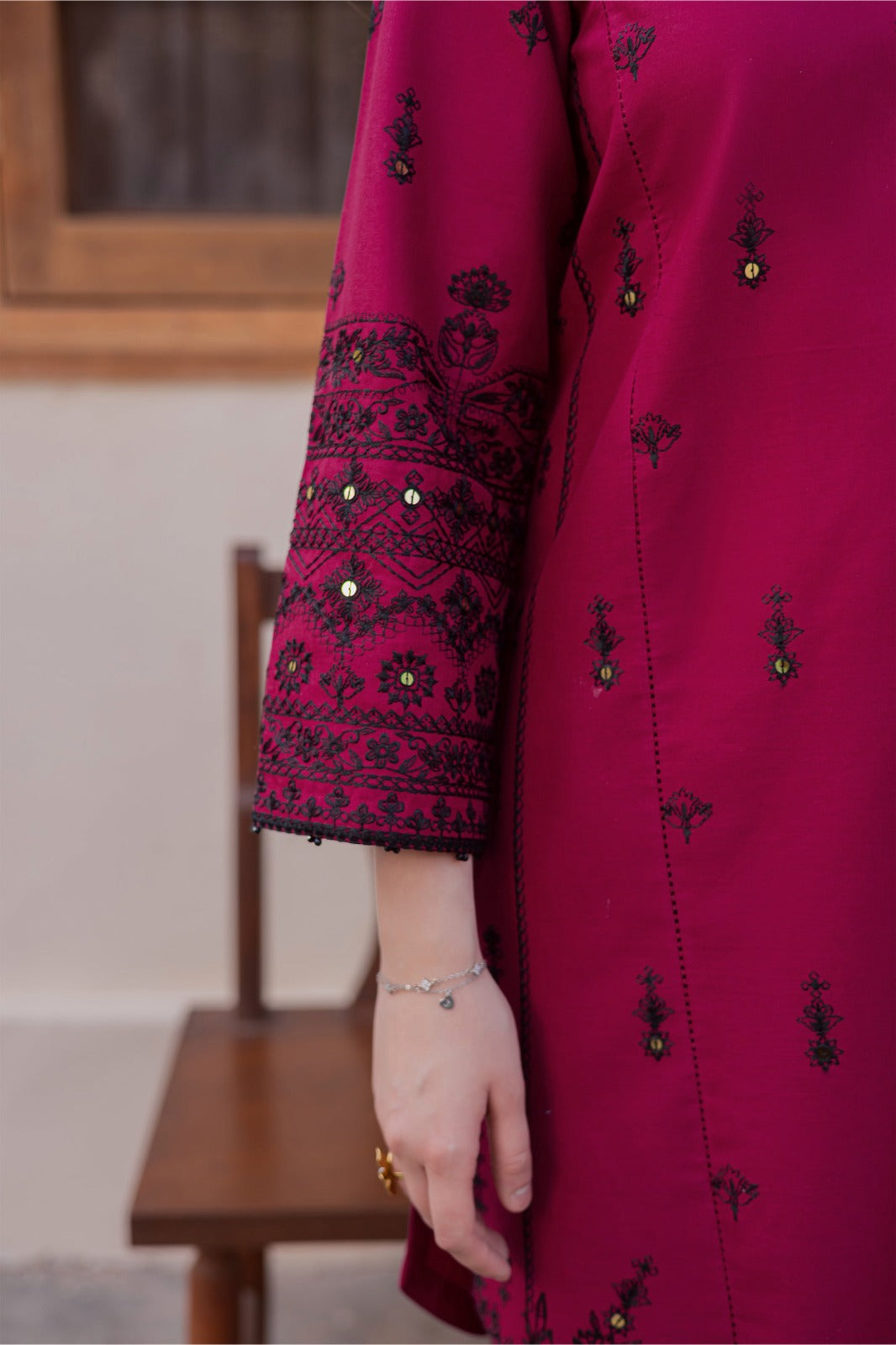Grace Z-(S1360)- Stitched Embroidered Sequence 3pc Lawn Dress With Embroidered Sequence Chiffon Dupatta.