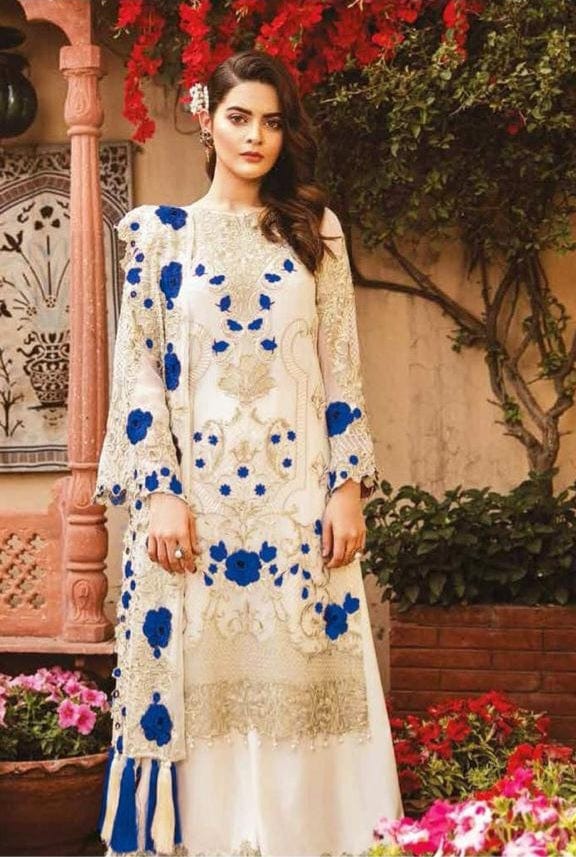 Grace W18- Embroidered 3pc Linen dress with Organza embroidered upper shirt & dupatta.