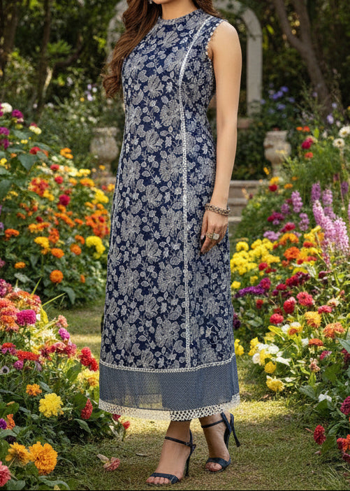 GRACE A7-Embroided 3pc linen dress with embroidered chiffon dupatta.