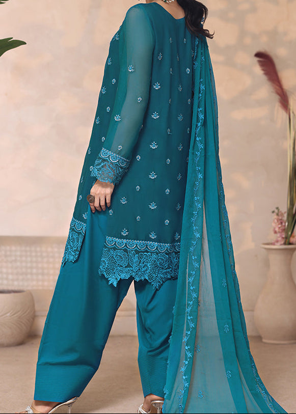 TURQUOISE VEIL – Embroidered Chiffon Unstitched 3PC Suit.