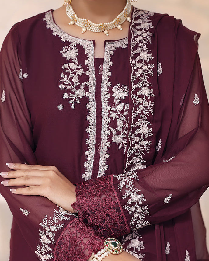 CHERRY MIST – Embroidered Chiffon Unstitched 3PC Suit.