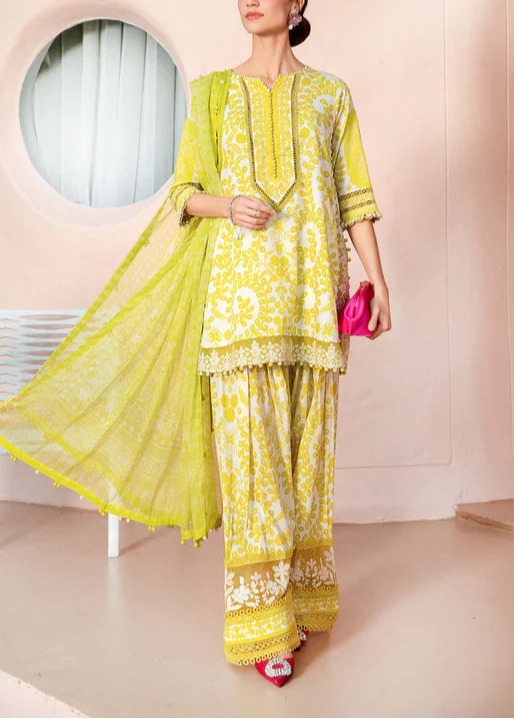 Grace S1102-Printed &amp; Embroidered 3pc Lawn dress with Printed Chiffon Dupatta.