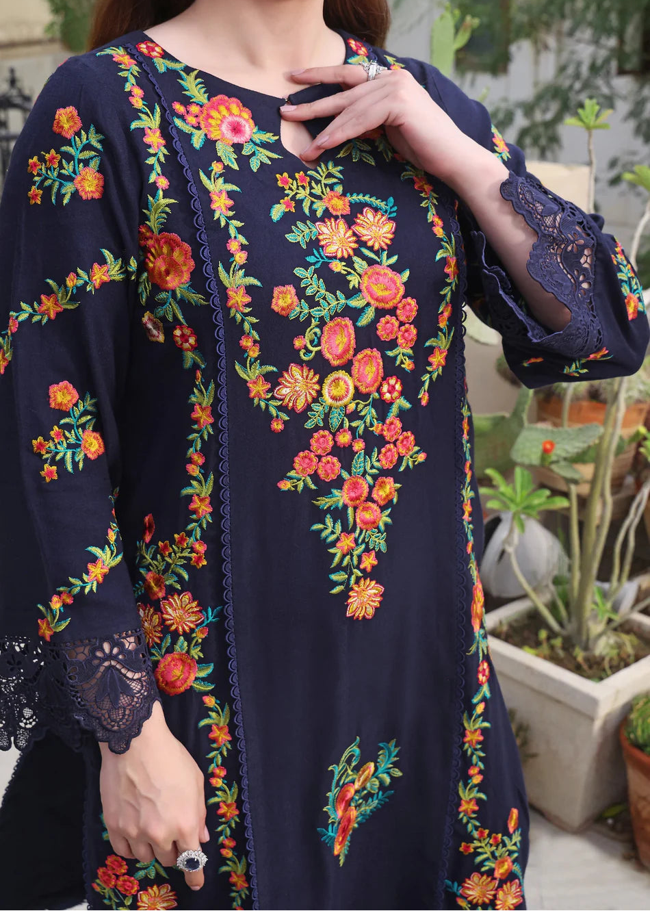 Grace W1017-Embroidered 3pc Marina Dress With Printed Shawl.