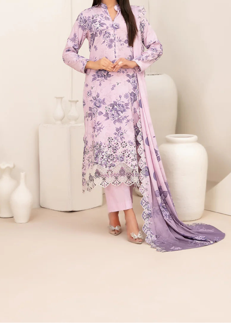 Grace S1318 - Printed & Embroidered 3pc Lawn Dress With Embroidered Chiffon Dupatta.