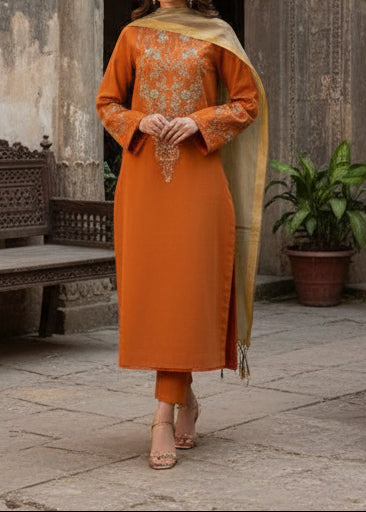 Grace W479- Embroidered 3pc marina dress with Dyed shawl.