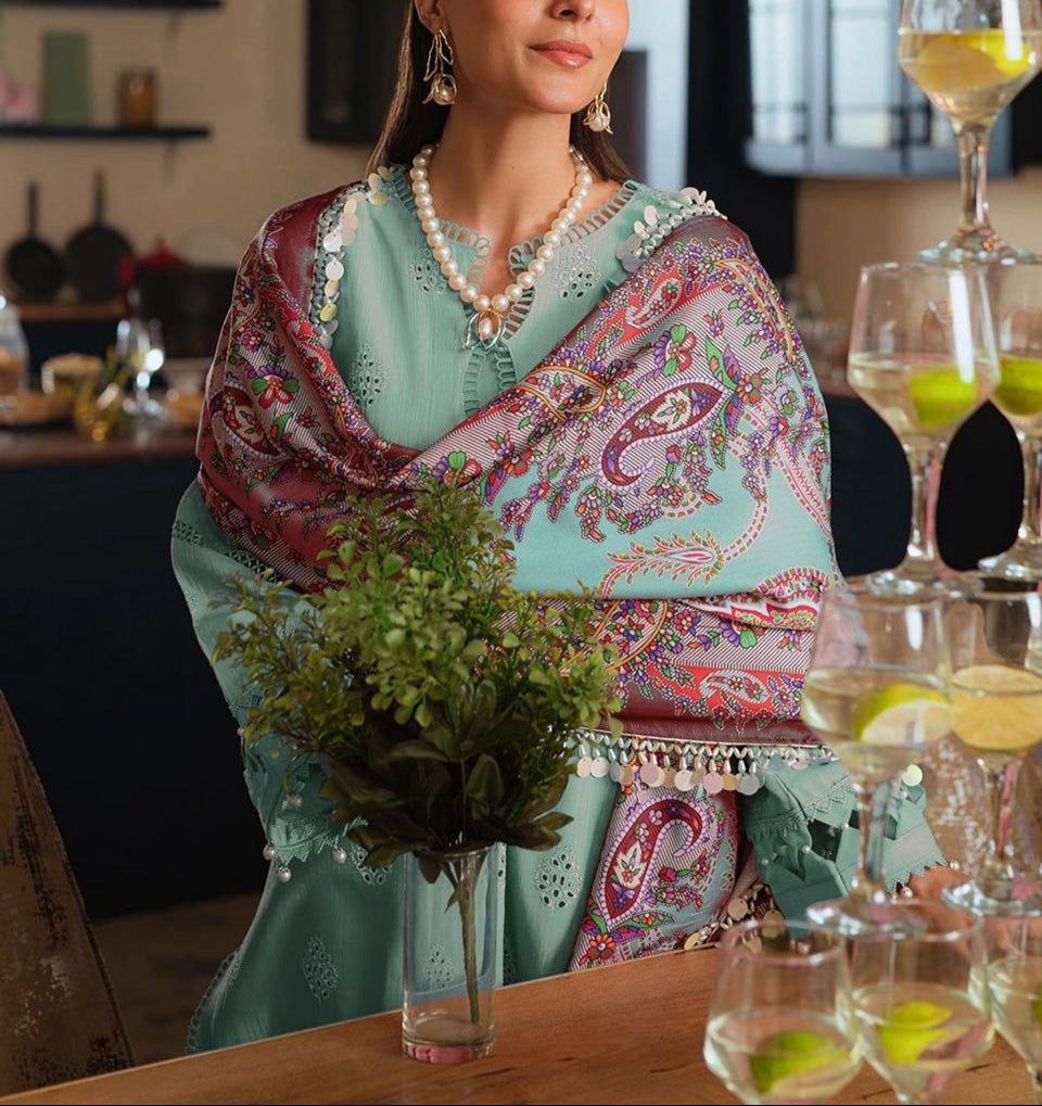 Grace S951-Embroidered 3PC CHIKANKARI Lawn Dress With Printed Munar Dupatta.