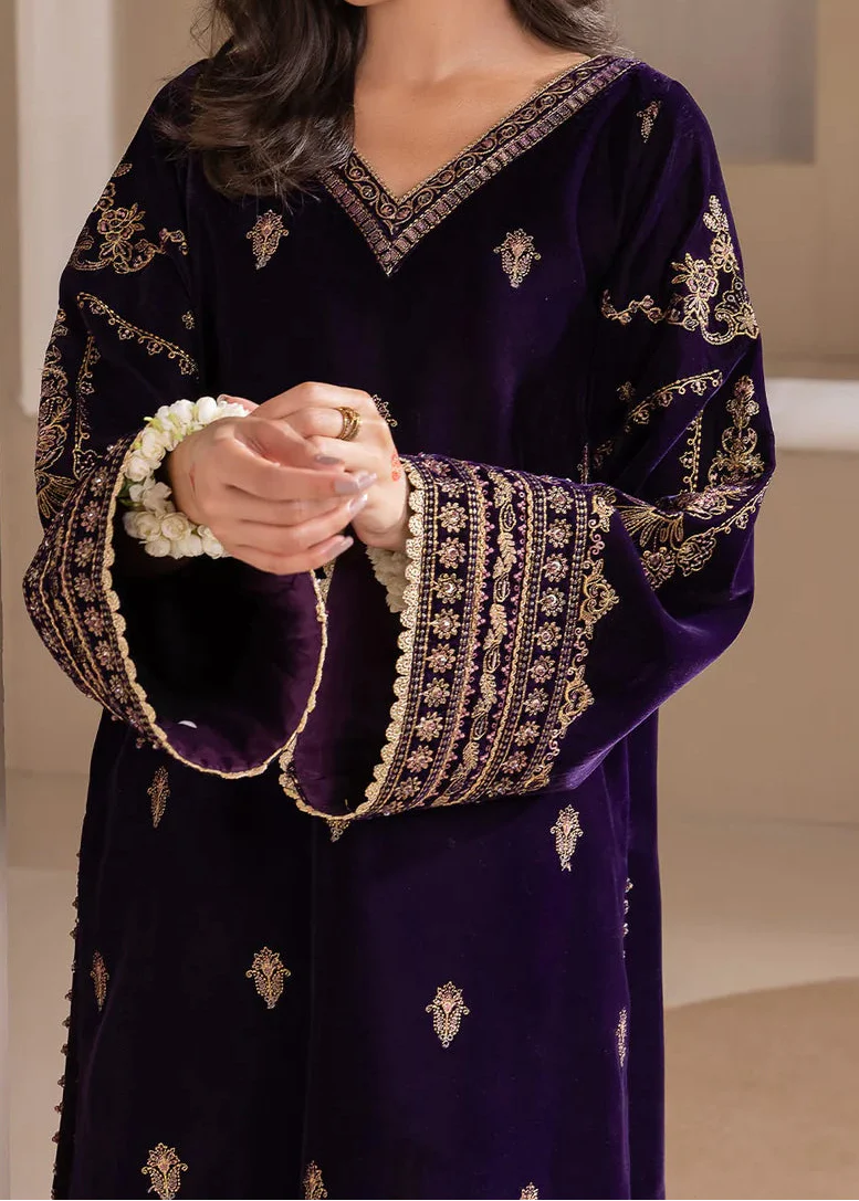 Grace Z-(W937) - Stitched Embroidered 2pc Velvet Dress.