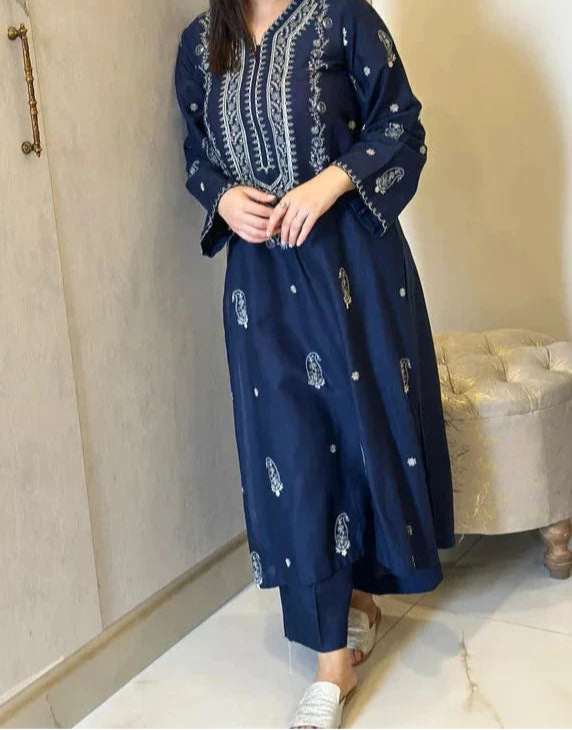 Grace W680- Embroidered 2pc Linen dress