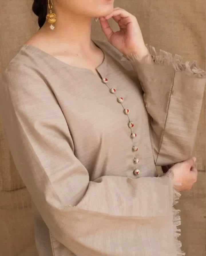 Grace Z-(W623)- Stitched Embroidered 3pc Marina Dress With Printed Shawl.