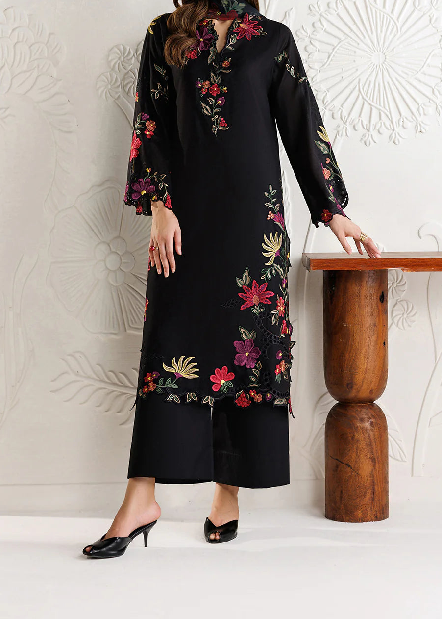 Grace W1089 - Embroidered 3pc CHIKANKARI  Marina  Dress With Printed Shawl.