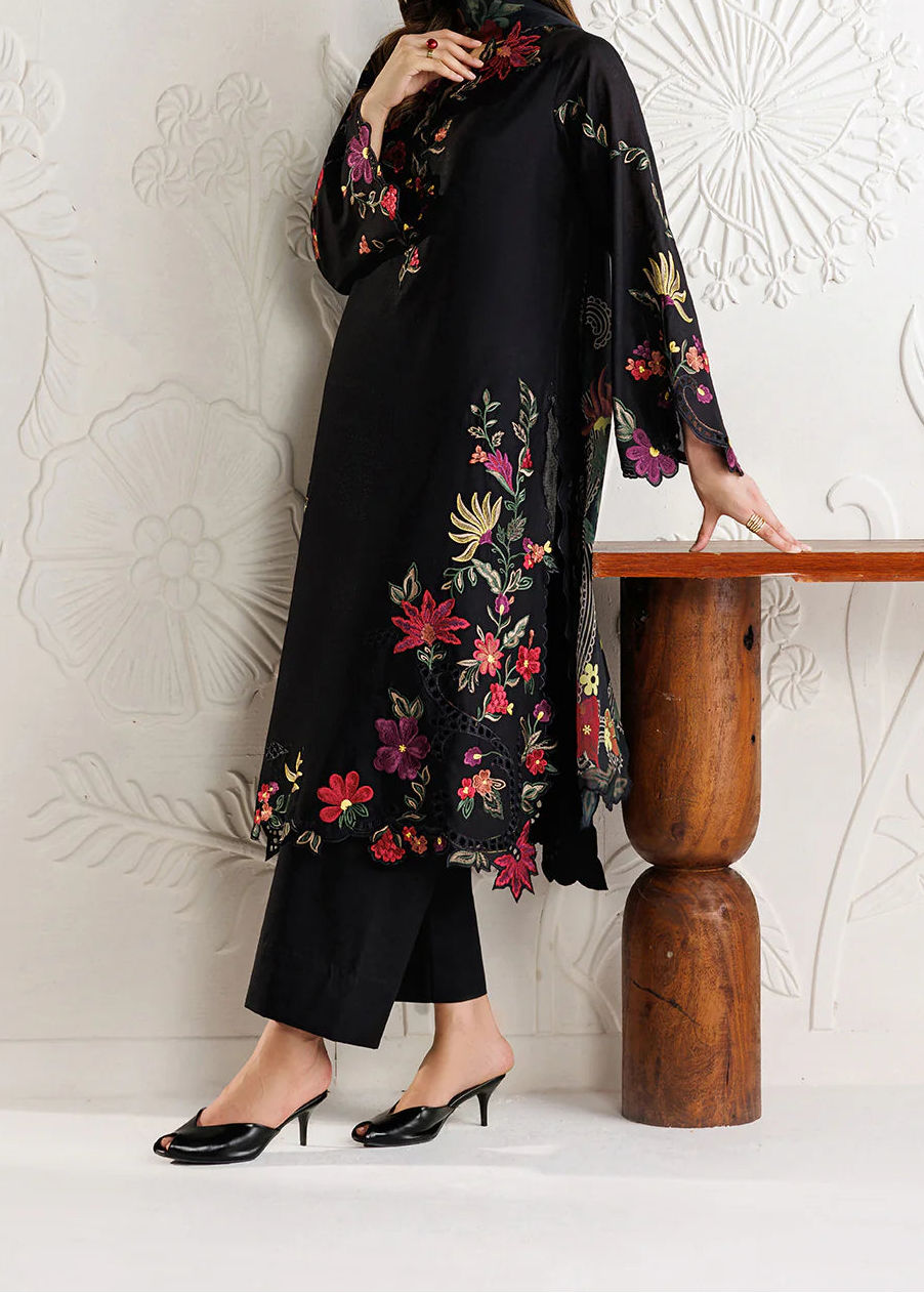 Grace W1089 - Embroidered 3pc CHIKANKARI  Marina  Dress With Printed Shawl.