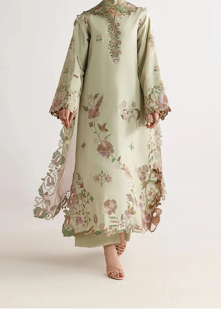 Grace W1041 - Embroidered 3pc Marina Dress With Tie &amp; Dye Chiffon Dupatta.