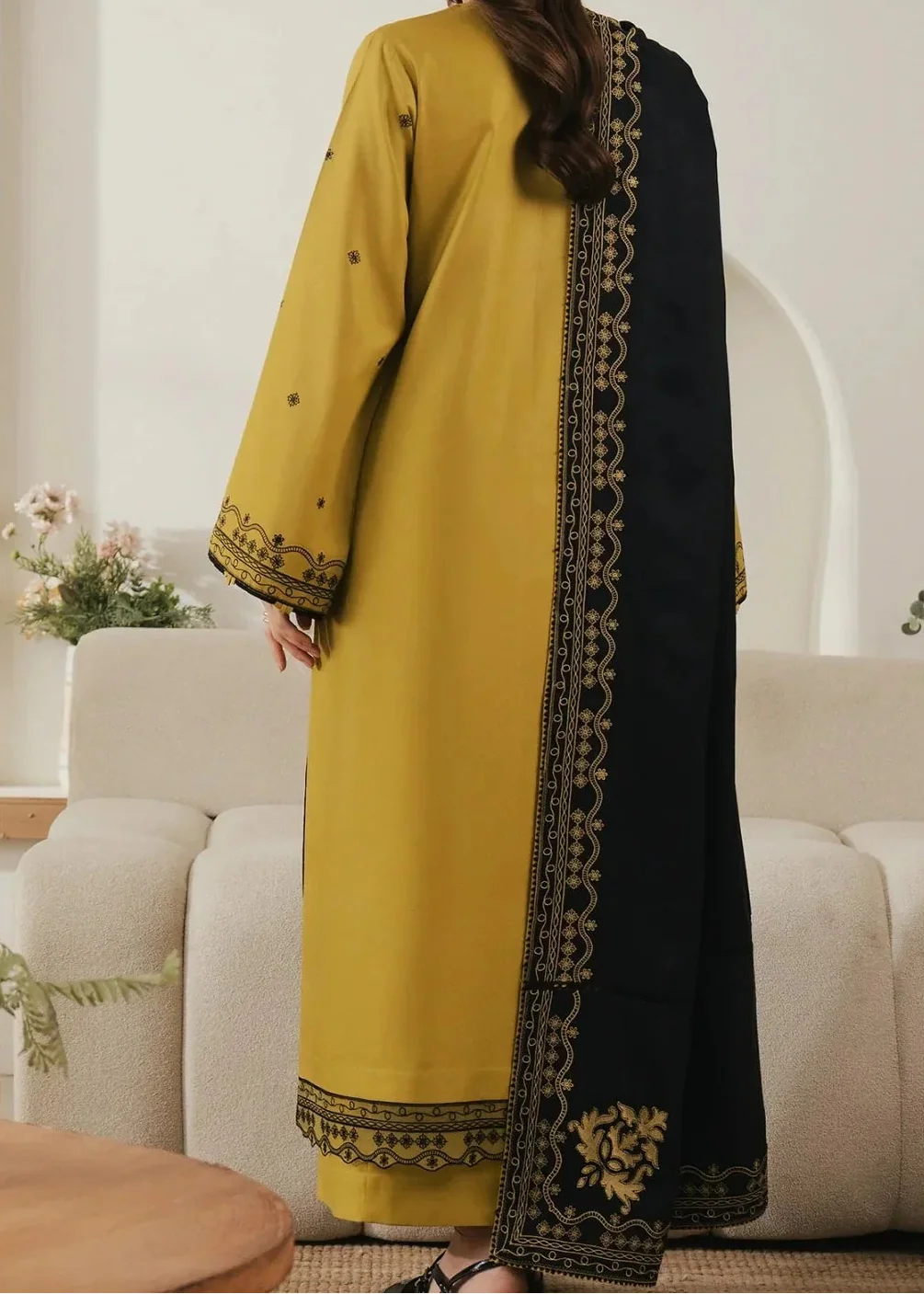 Grace Z-(W1010) - Stitched Embroidered 3pc Marina Dress With Printed Shawl.