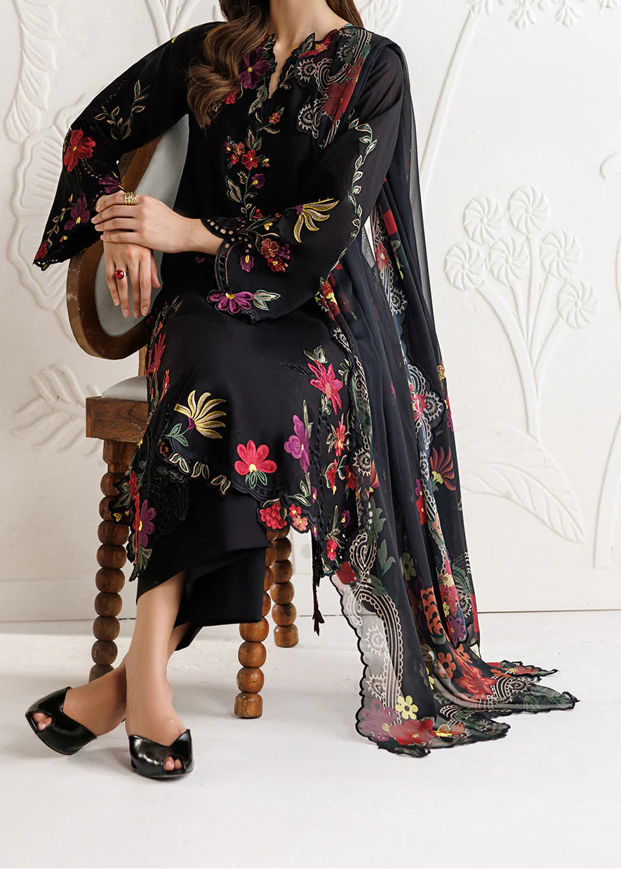 Grace W1089 - Embroidered 3pc CHIKANKARI  Marina  Dress With Printed Shawl.