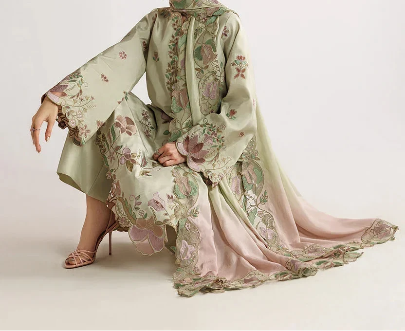 Grace Z-(W1041) - Stitched Embroidered 3pc Marina Dress With Tie & Dye Chiffon Dupatta.
