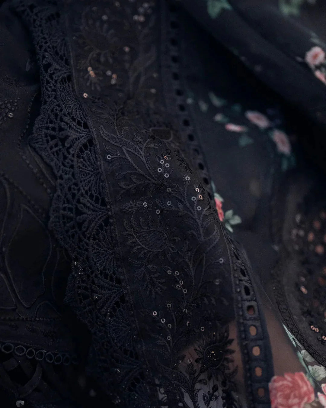 Grace W753-Embroidered 3pc CHIKANKARI Marina Dress With Printed Shawl.
