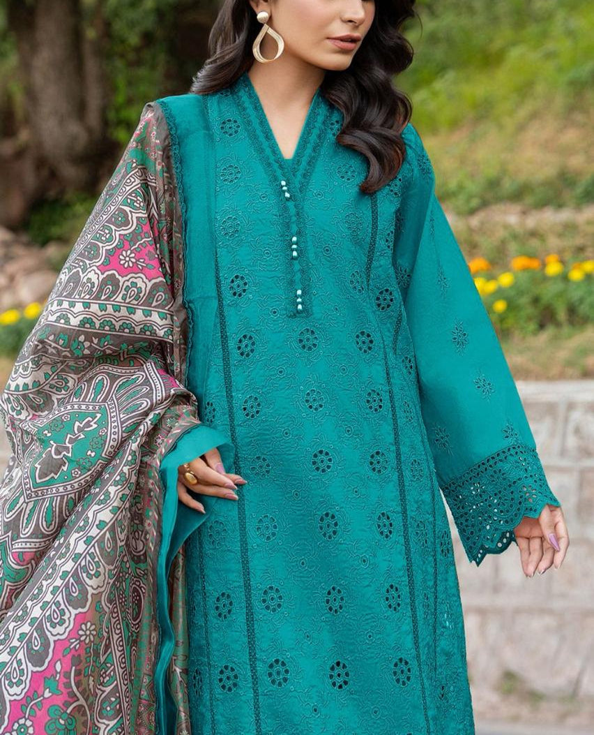 Grace S954-Embroidered 3PC CHIKANKARI Lawn Dress With Printed Munar Dupatta.