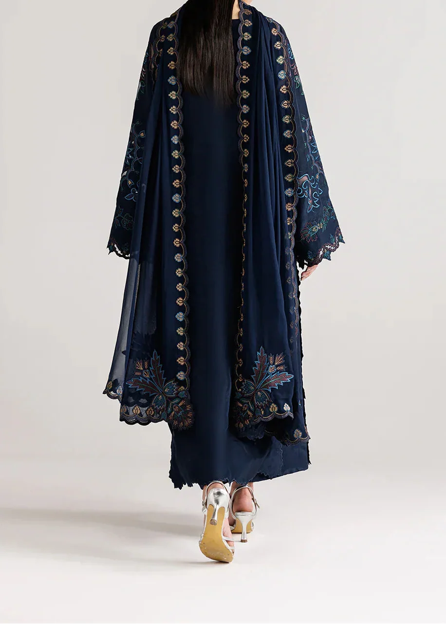 Grace Z-(W1057) - Stitched Embroidered 3pc Marina Dress With Embroidered Chiffon Dupatta.