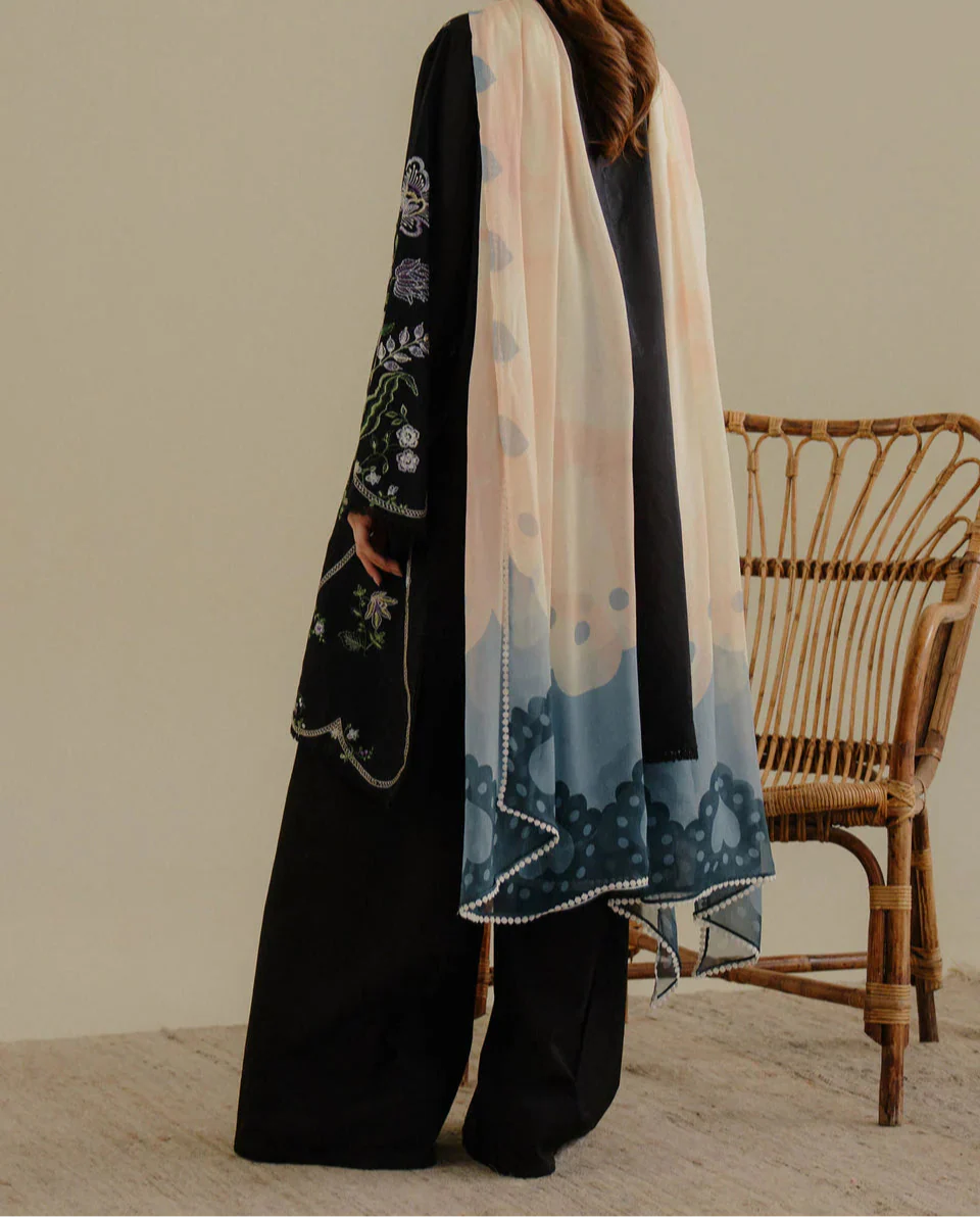 Grace W744-Embroidered 3pc Marina Dress With Printed Shawl.