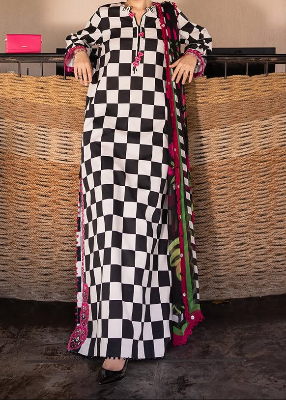 Grace S1352 - Printed & Embroidered 3pc Lawn Dress With Embroidered  Sequence Chiffon Dupatta.