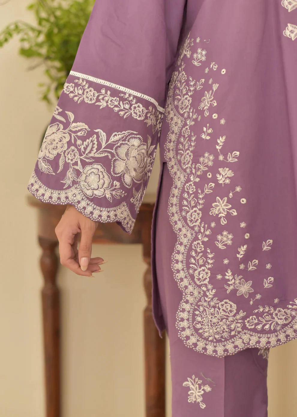 Grace Z-(S1396) - Stitched Embroidered 3pc Lawn Dress With Printed Chiffon Dupatta.