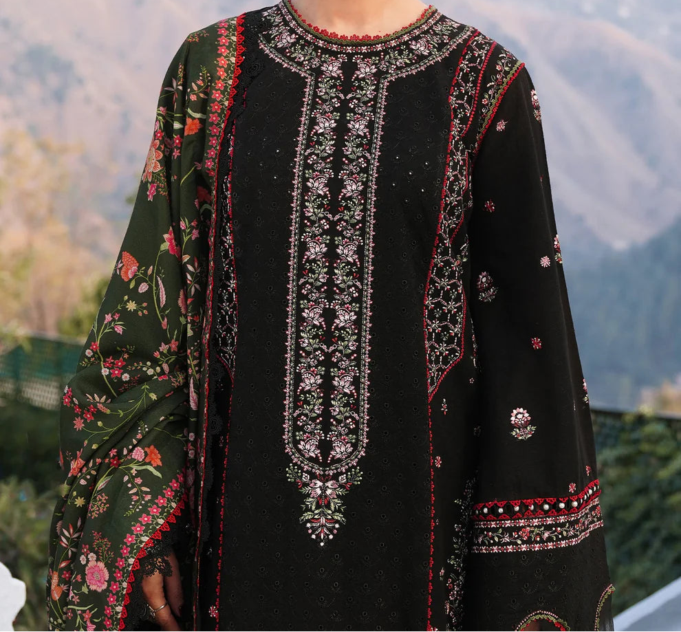 Grace W717-Embroidered CHIKANKARI 3pc Marina Dress With Printed Shawl