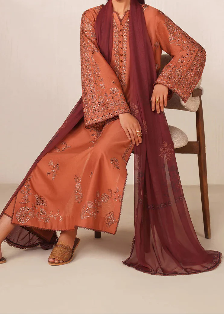 Grace Z-(S1377 )- Stitched Embroidered 3pc Lawn Dress With Printed Chiffon Dupatta.