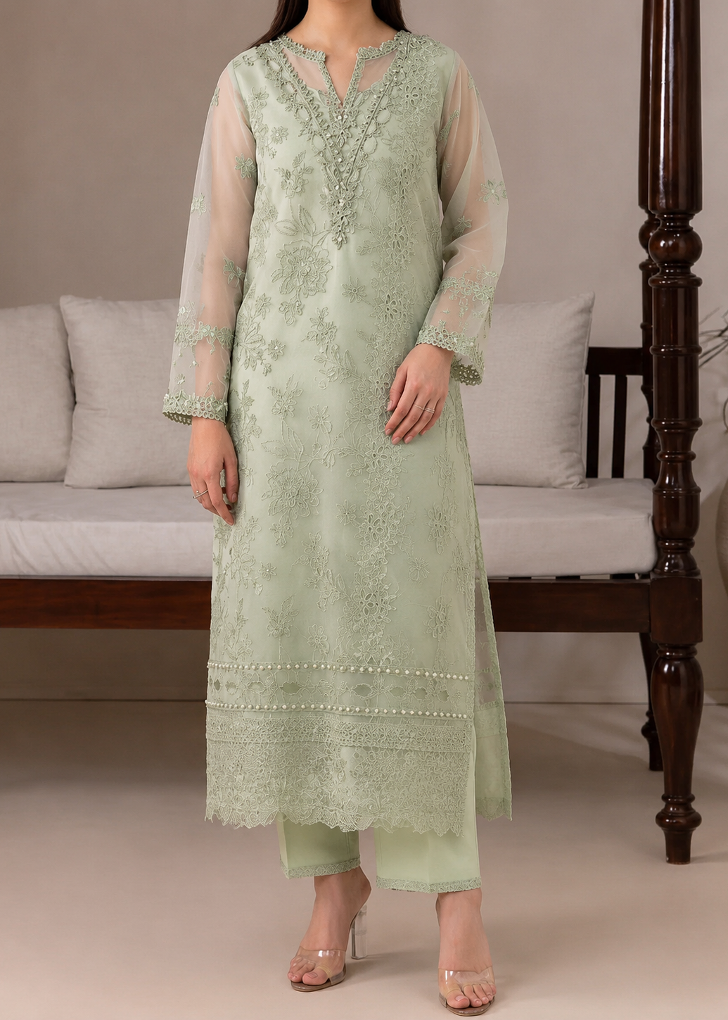 Grace S1521-Embroidered 2pc organza dress.