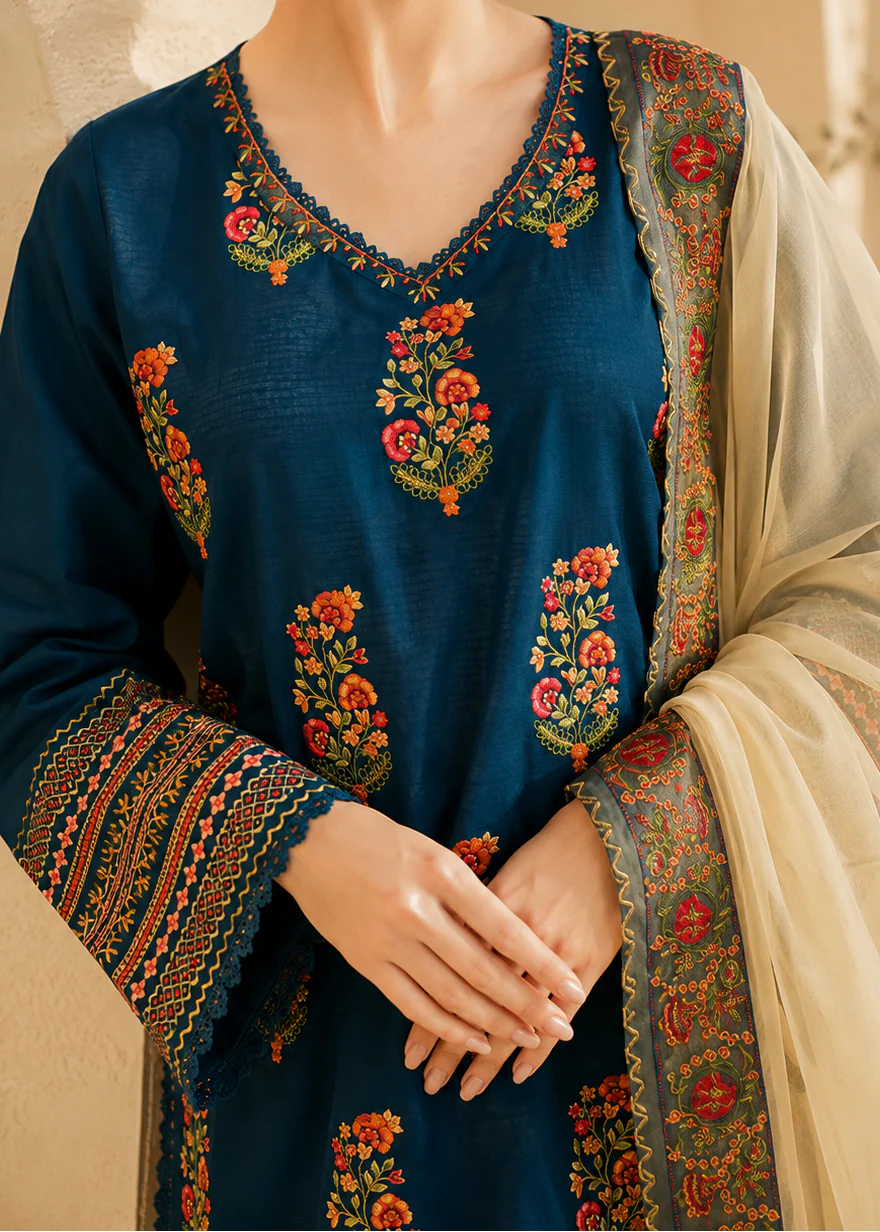 Grace Z-(S1497) - Stitched Embroidered 3pc Lawn Dress With Embroidered Chiffon Dupatta.