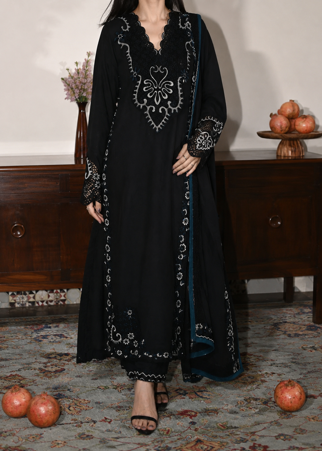 Grace W904-Embroidered 3pc Marina Dress With Embroidered Marina Shawl.