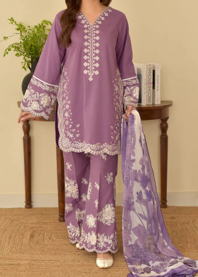 Grace Z-(S1396) - Stitched Embroidered 3pc Lawn Dress With Printed Chiffon Dupatta.