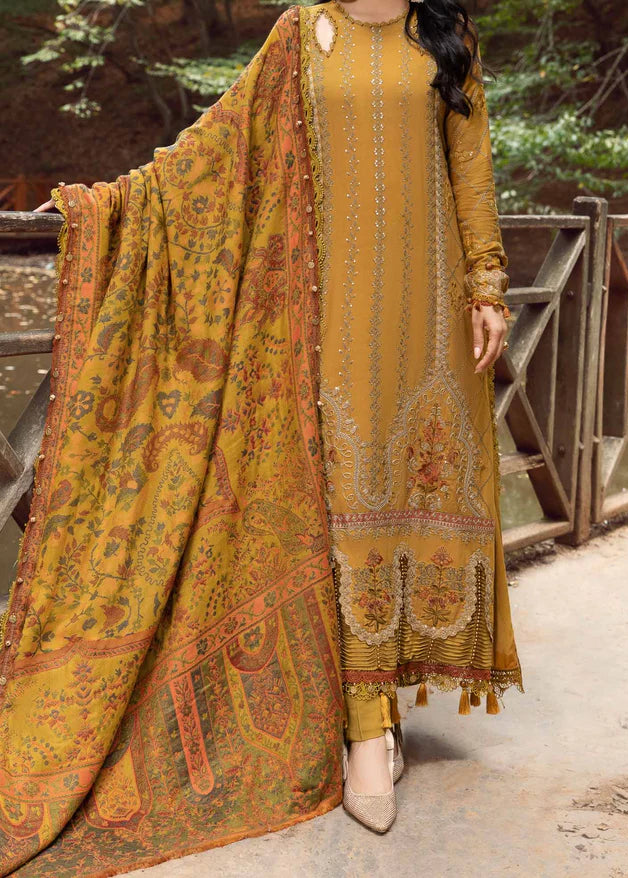 Grace Z-(W857) - Stitched Embroidered 3pc Marina Dress With Printed Shawl.