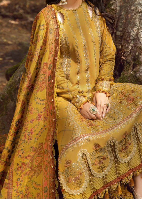 Grace Z-(W857) - Stitched Embroidered 3pc Marina Dress With Printed Shawl.
