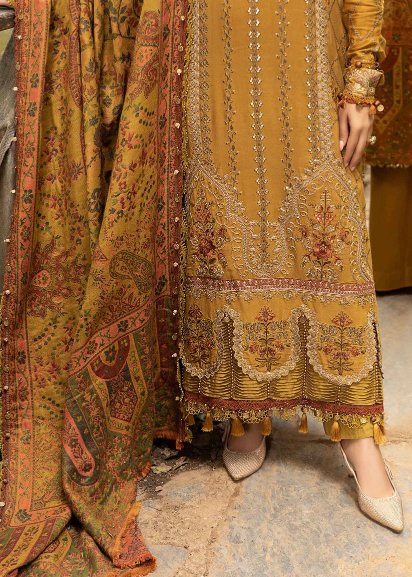 Grace Z-(W857) - Stitched Embroidered 3pc Marina Dress With Printed Shawl.