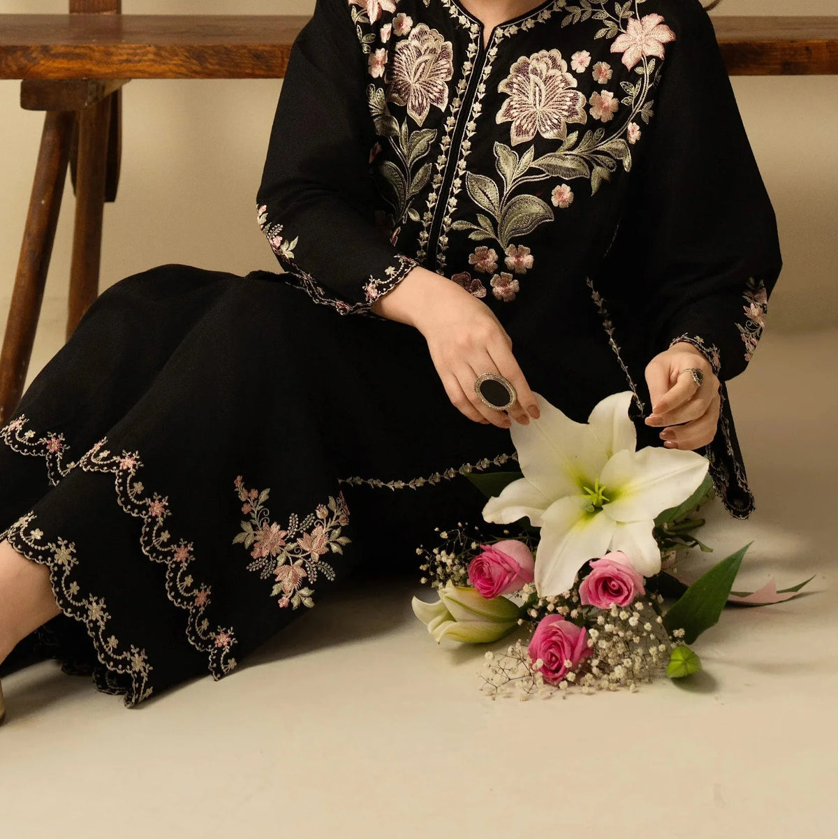 Grace Z-(W770 ) - Stitched Embroidered 2pc Marina Dress.)