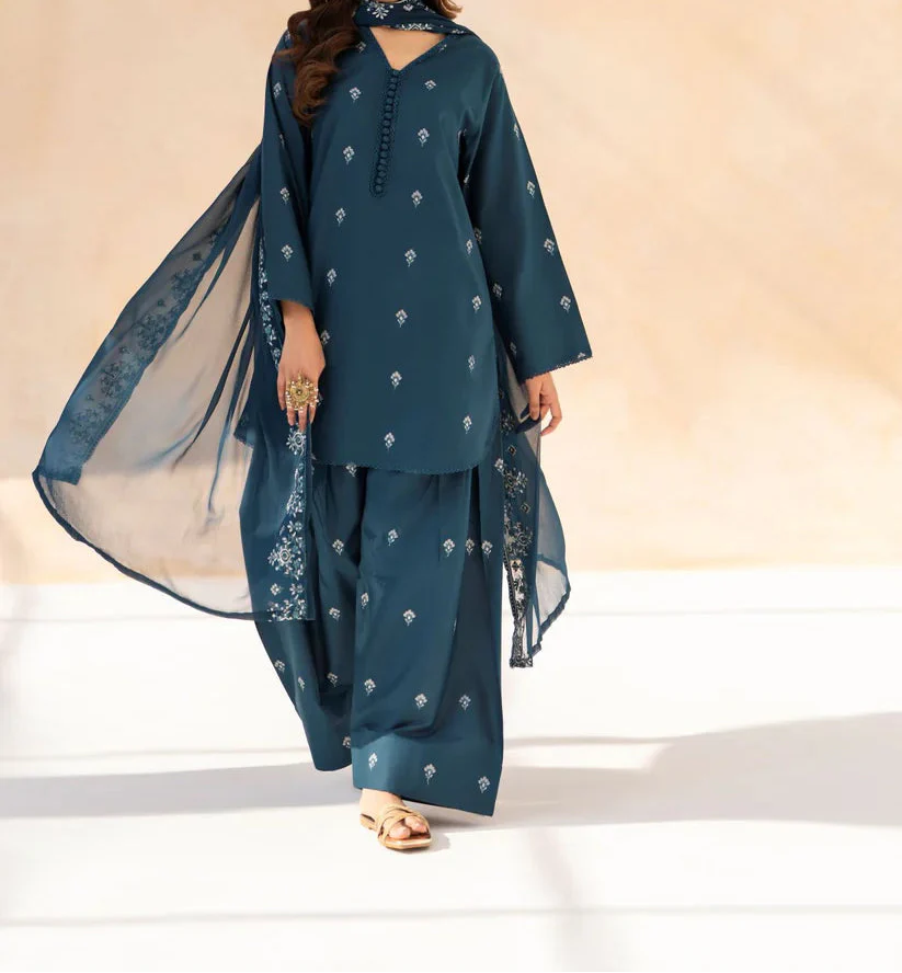 Grace Z-(S1434) - Stitched Embroidered 3pc Lawn Dress With Embroidered Chiffon Dupatta.