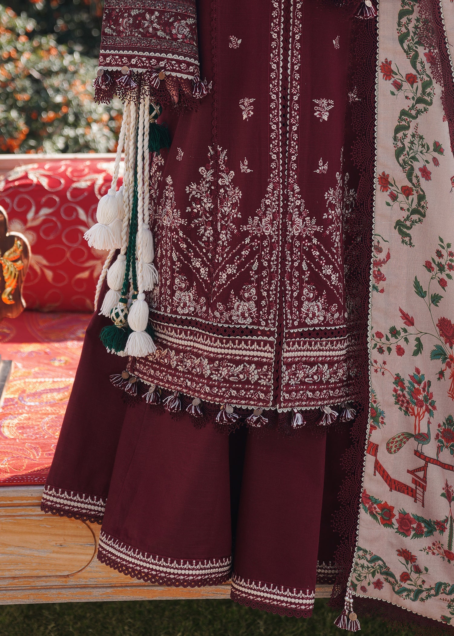 Grace W691-Embroidered 3pc Marina Dress With Printed Shawl