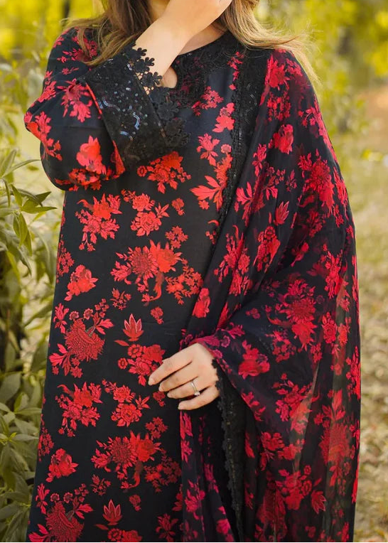 Grace S1298 - Printed & Embroidered 3pc Lawn Dress With Embroidered Chiffon Dupatta.