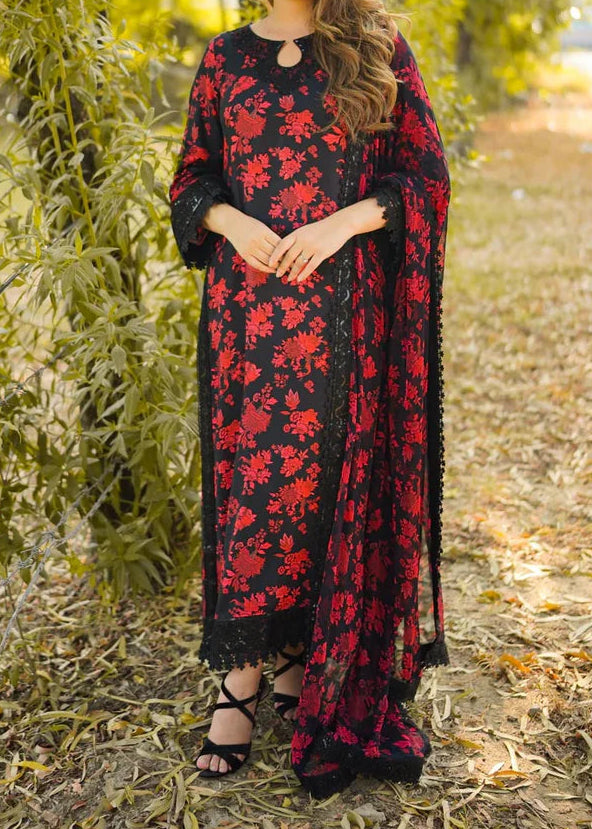 Grace S1298 - Printed & Embroidered 3pc Lawn Dress With Embroidered Chiffon Dupatta.