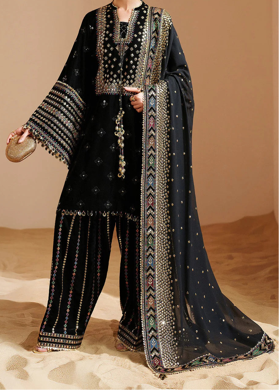 Grace W993-Embroidered Sequence 3pc Velvet Dress With Embroidered Sequence Chiffon Dupatta.