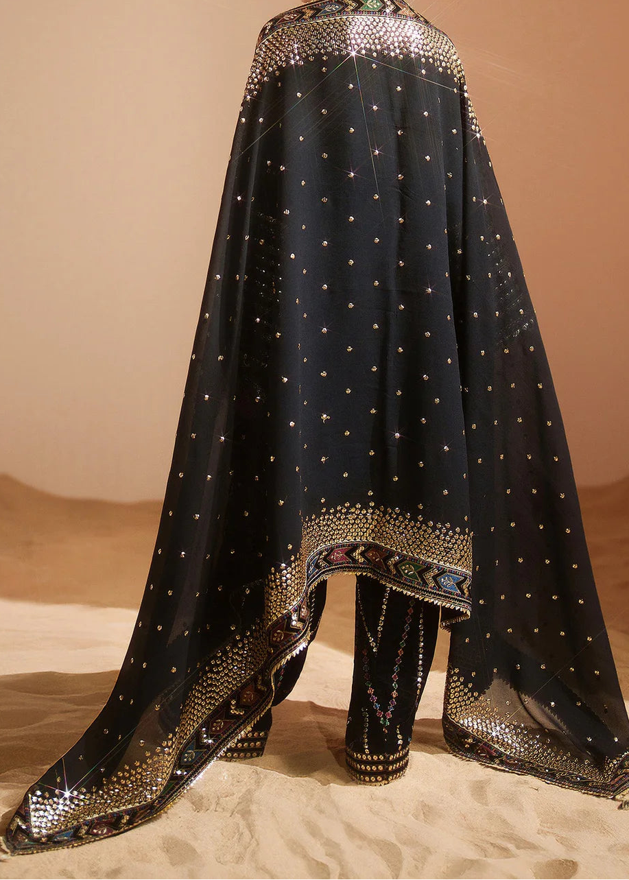 Grace W993-Embroidered Sequence 3pc Velvet Dress With Embroidered Sequence Chiffon Dupatta.