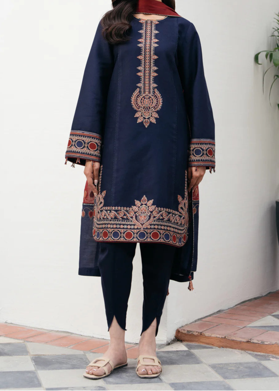 Grace S1214-Embroidered 3pc Lawn dress with Printed Munar Dupatta.