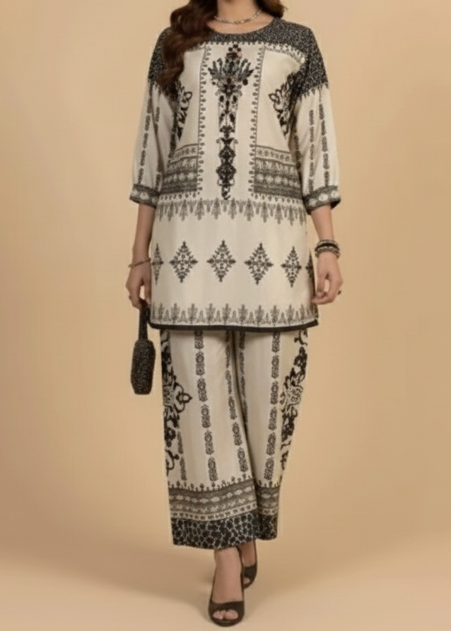 Grace W953- Digital Printed 2pc Karandi Dress.