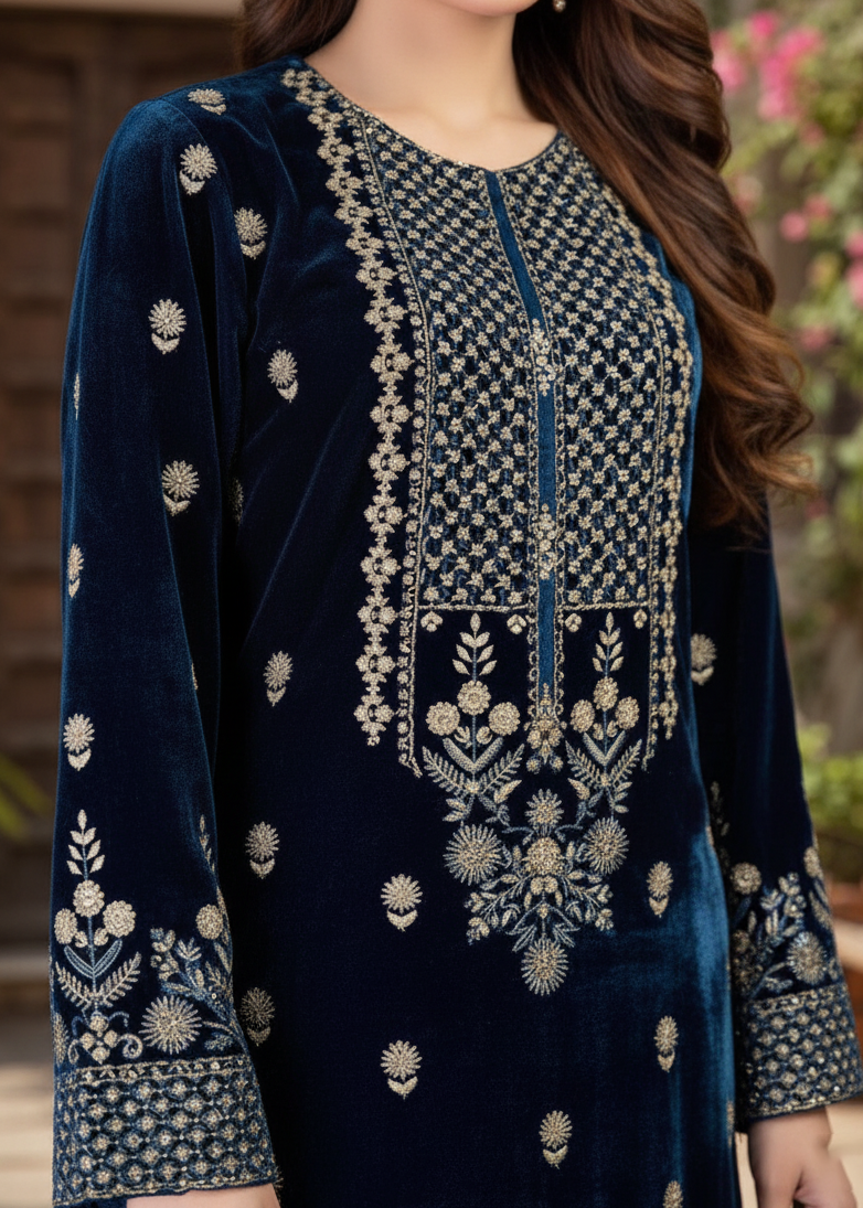 Grace W437- Embroidered Velvet Shirt