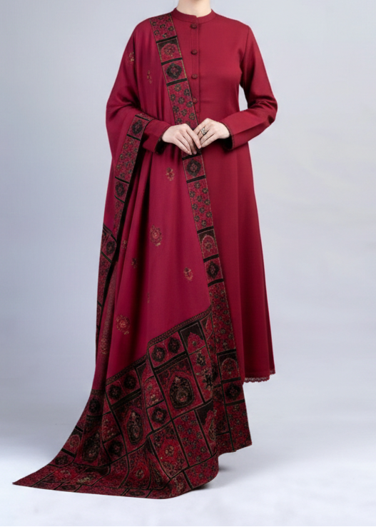 Sarinnah Premium D82-Luxury Formal Heavy Embroidered Karandi Shawl.