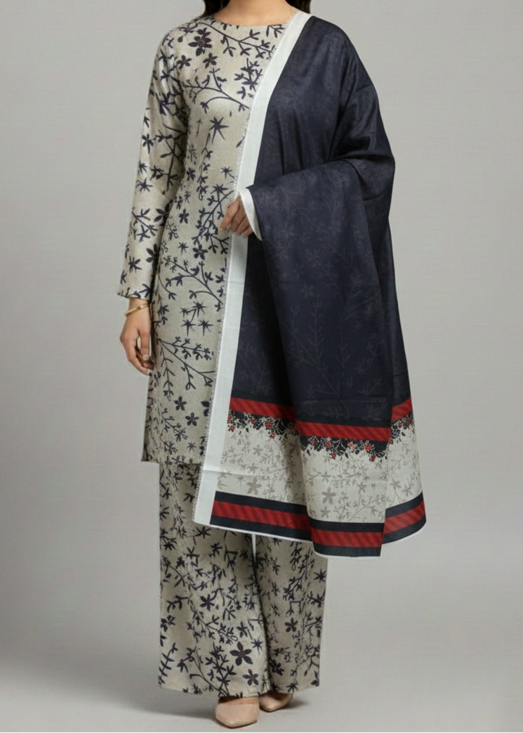 Grace W969 - Digital Printed 3pc Karandi Dress With Digital Printed Karandi Shawl.