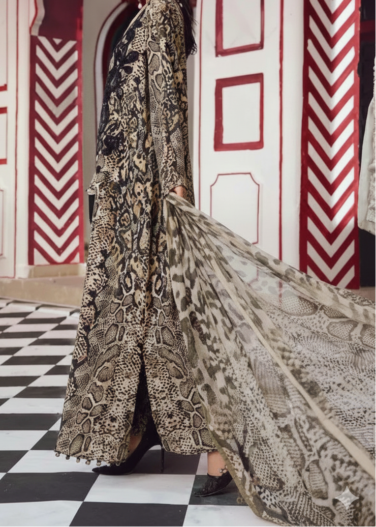 Grace W899 - Embroidered & Digital Printed 3pc Karandi Dress With Digital Printed Karandi Shawl.