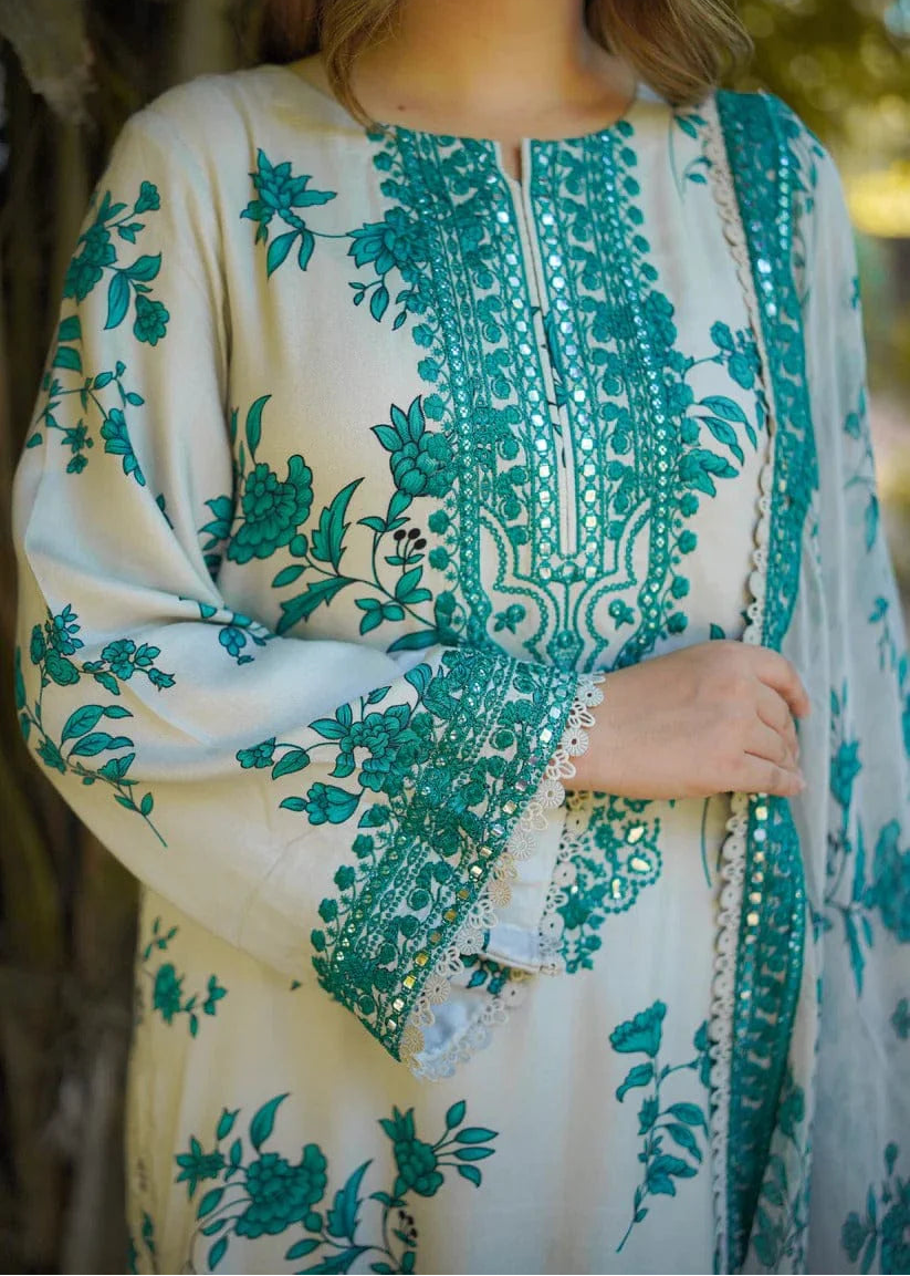 Grace S1300 - Printed & Embroidered 3pc Lawn Dress With Embroidered  Sequence Chiffon Dupatta.