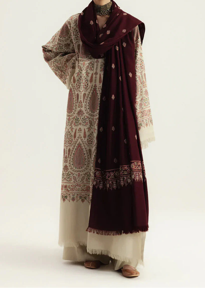 Grace Z-(W979) - Stitched Embroidered 3pc Marina Dress With Printed Shawl.